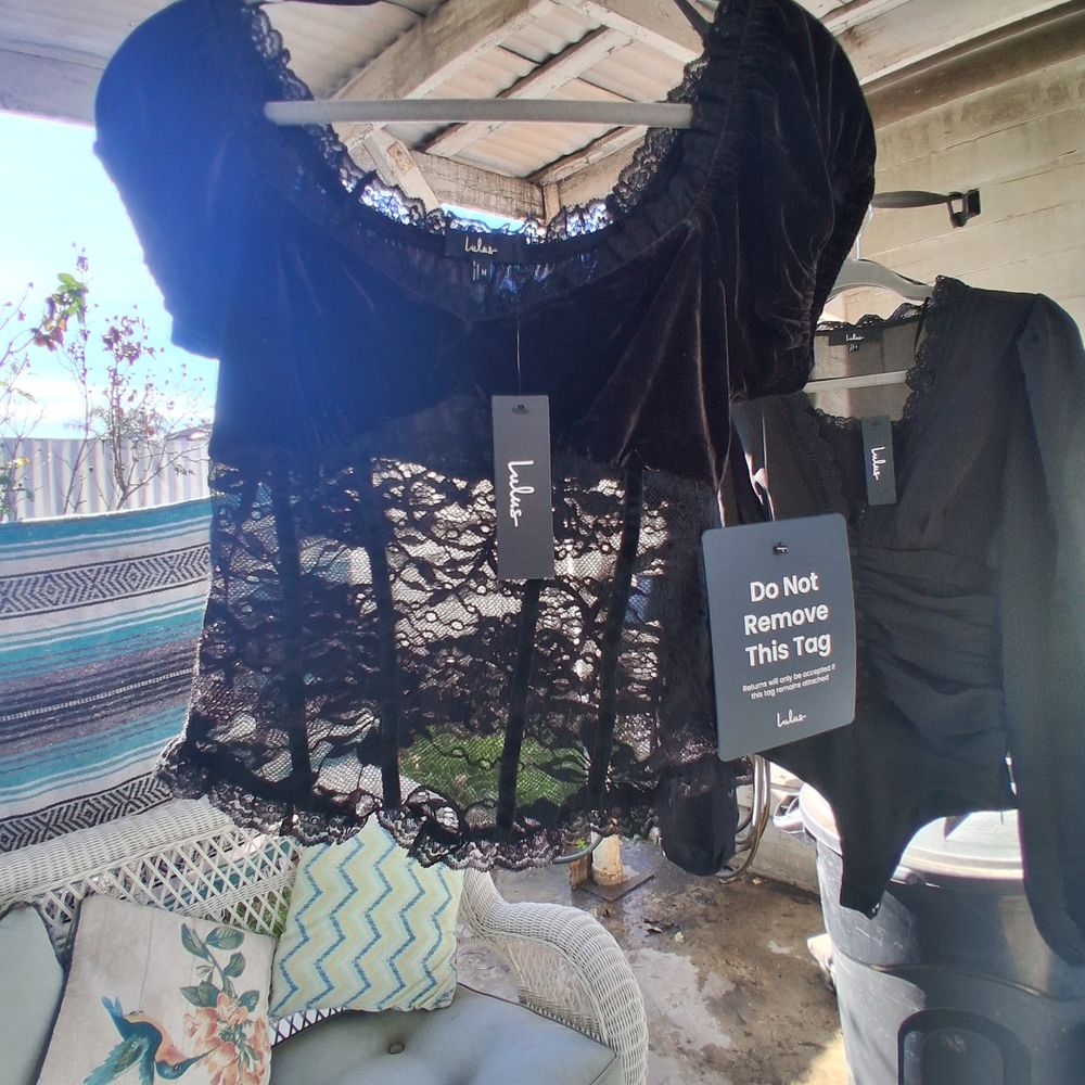 Lulus Black Lace Velvet Tops